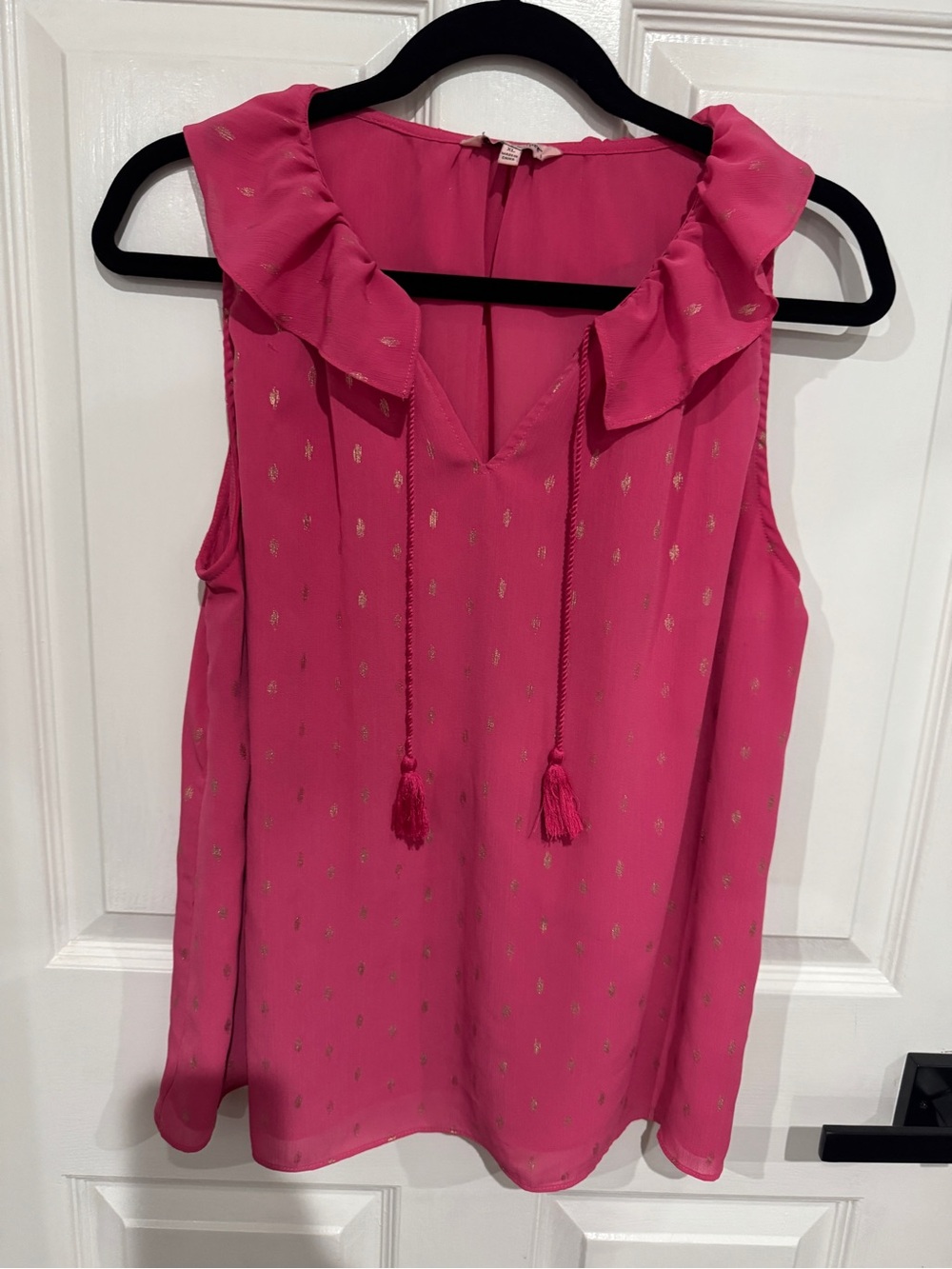 Juicy Couture Hot Pink Sleeveless Ruffle Tassel Tank with Gold Dots